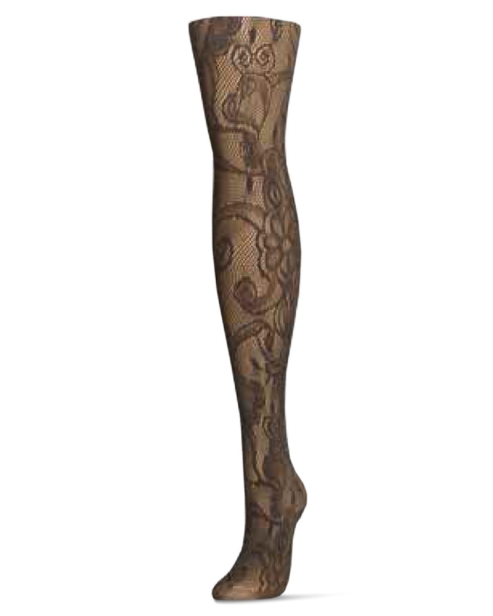 Picture of Memoi MS3-152-24013-S-M Botanic Scene Net Tights for Womens, Two Tone Mud - Small-Medium