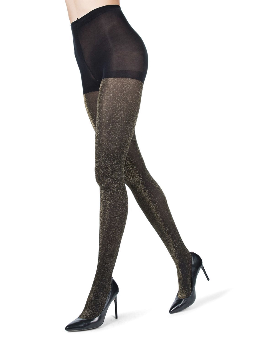 Glitter Opaque Tights for Womens - Black & Silver - Medium-Large