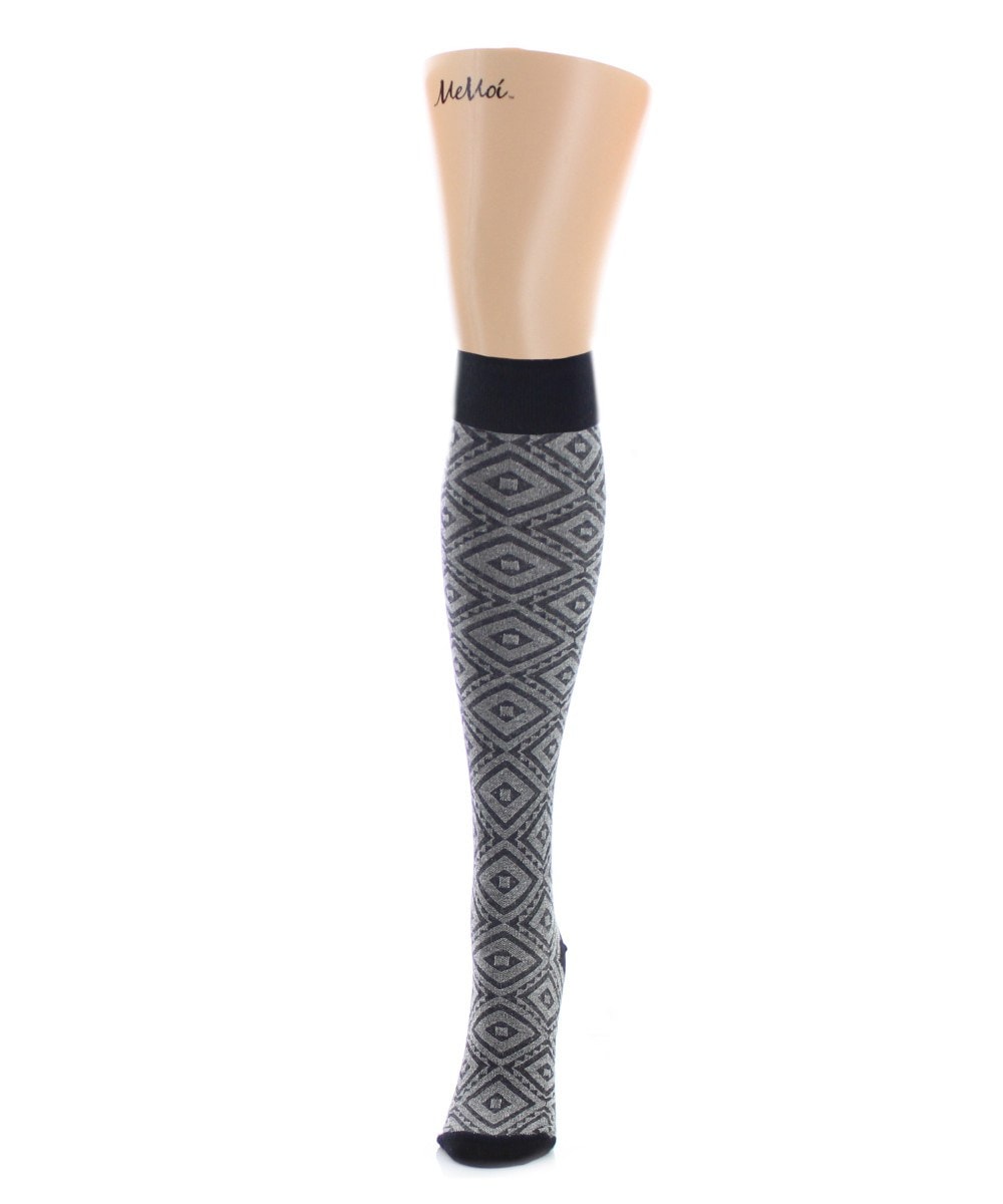 MF5-757-00001-OS Diamond Cut Knee High Sock for Womens, Black - One Size