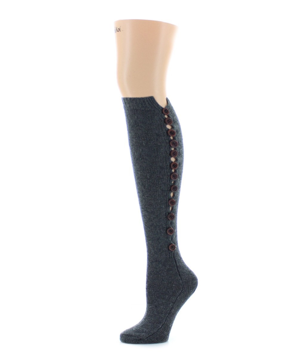 MF5-5705-02206-OS Buttonlap Chunky Knit Knee High Socks for Womens, Dark Gray - One Size