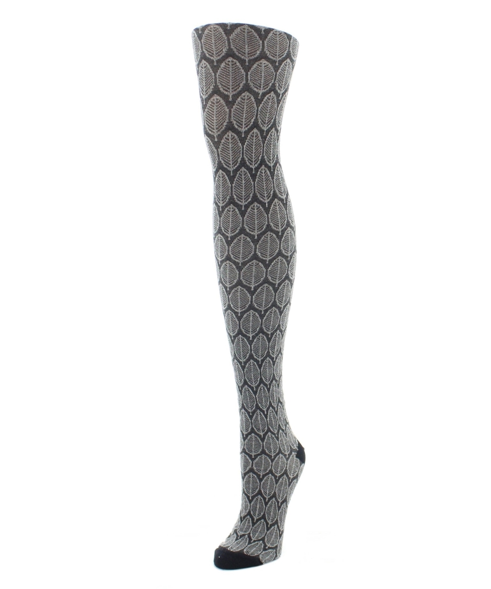 Leaf Patterned Sweater Tights for Womens - Black - Large-Extra Large
