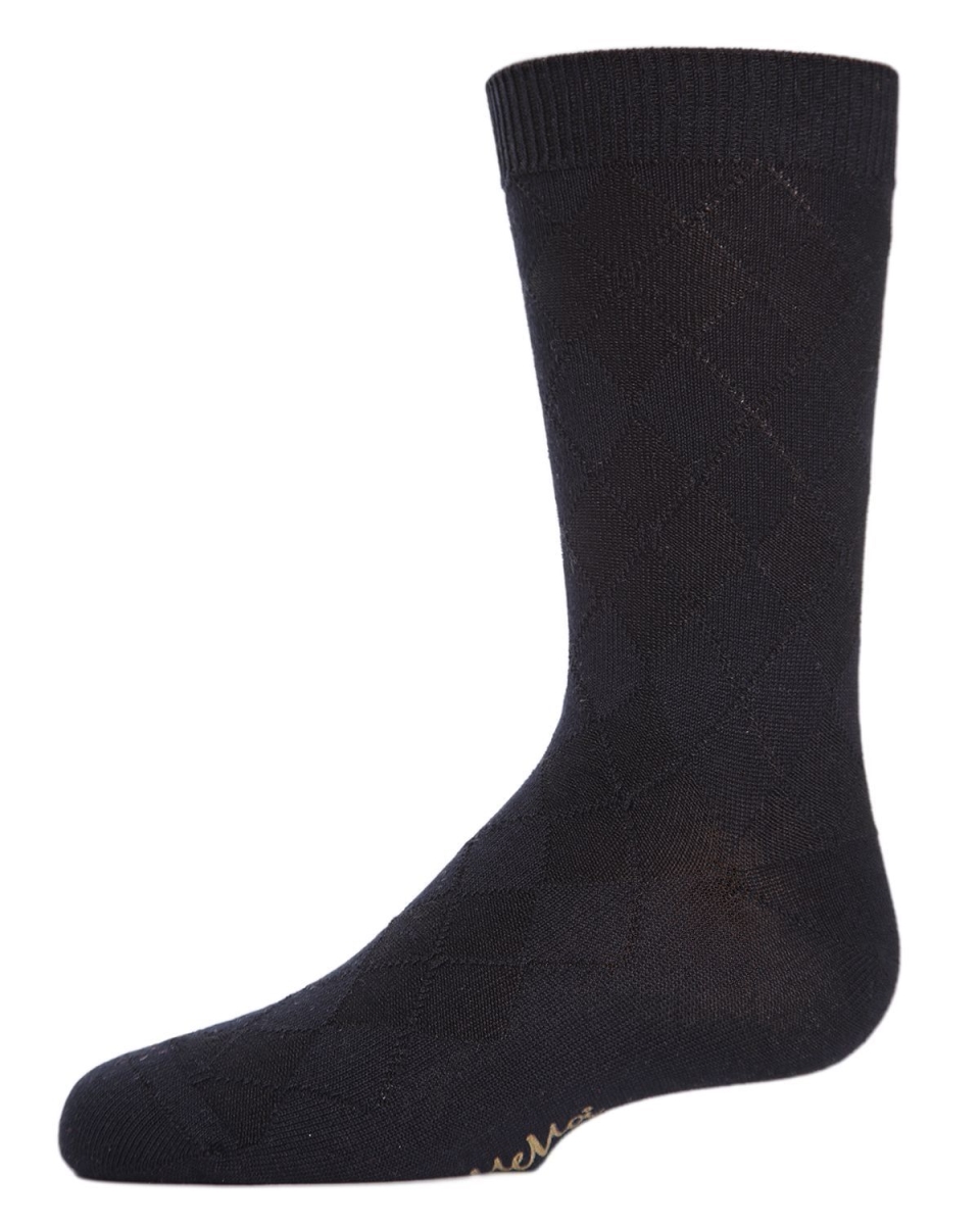 MK-171-00001-8 Awesome Argyle Boys Crew Socks, Black - Size 8