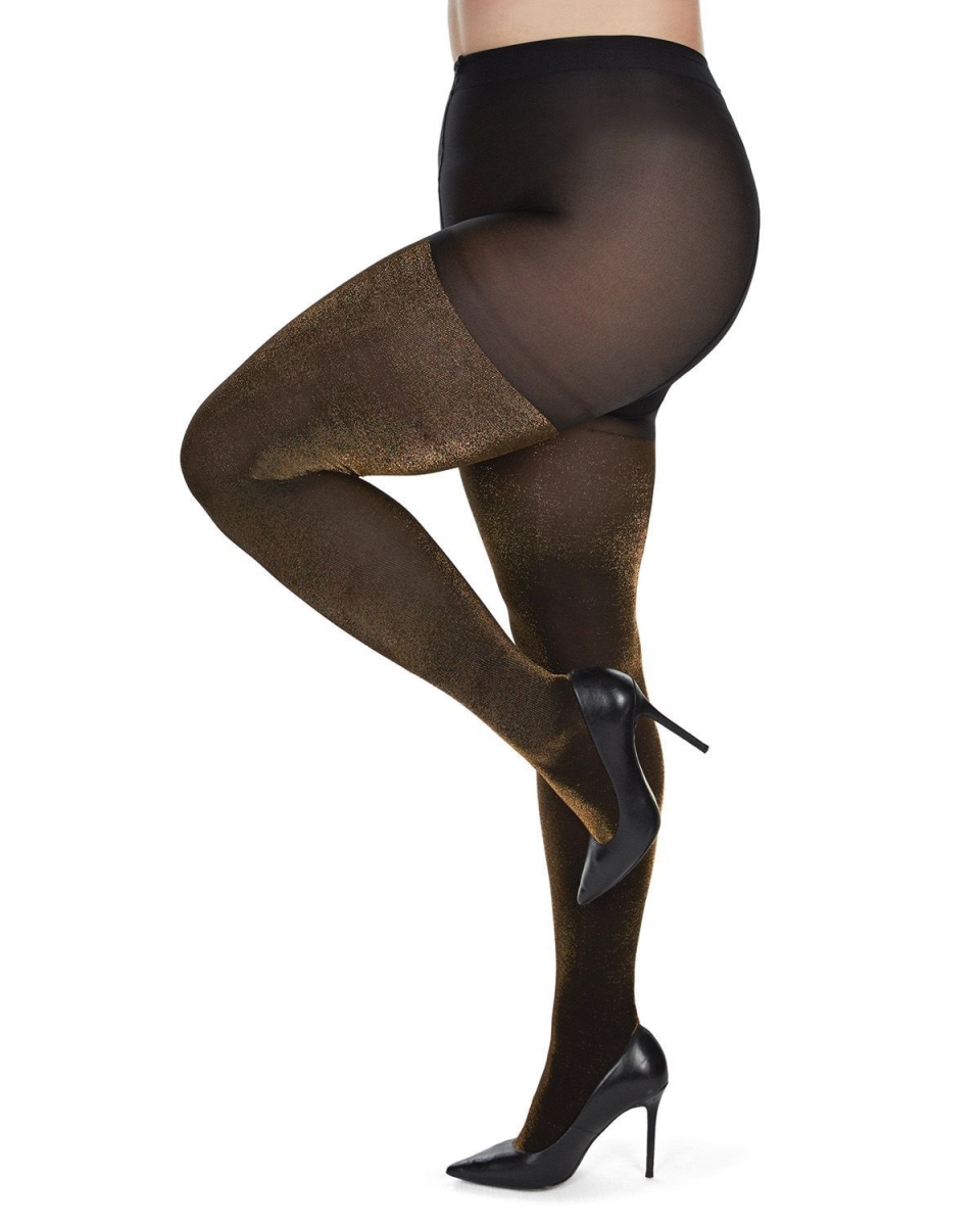 Liquid Metal Opaque Tights for Womens - Black & Gold - Size Q1-2