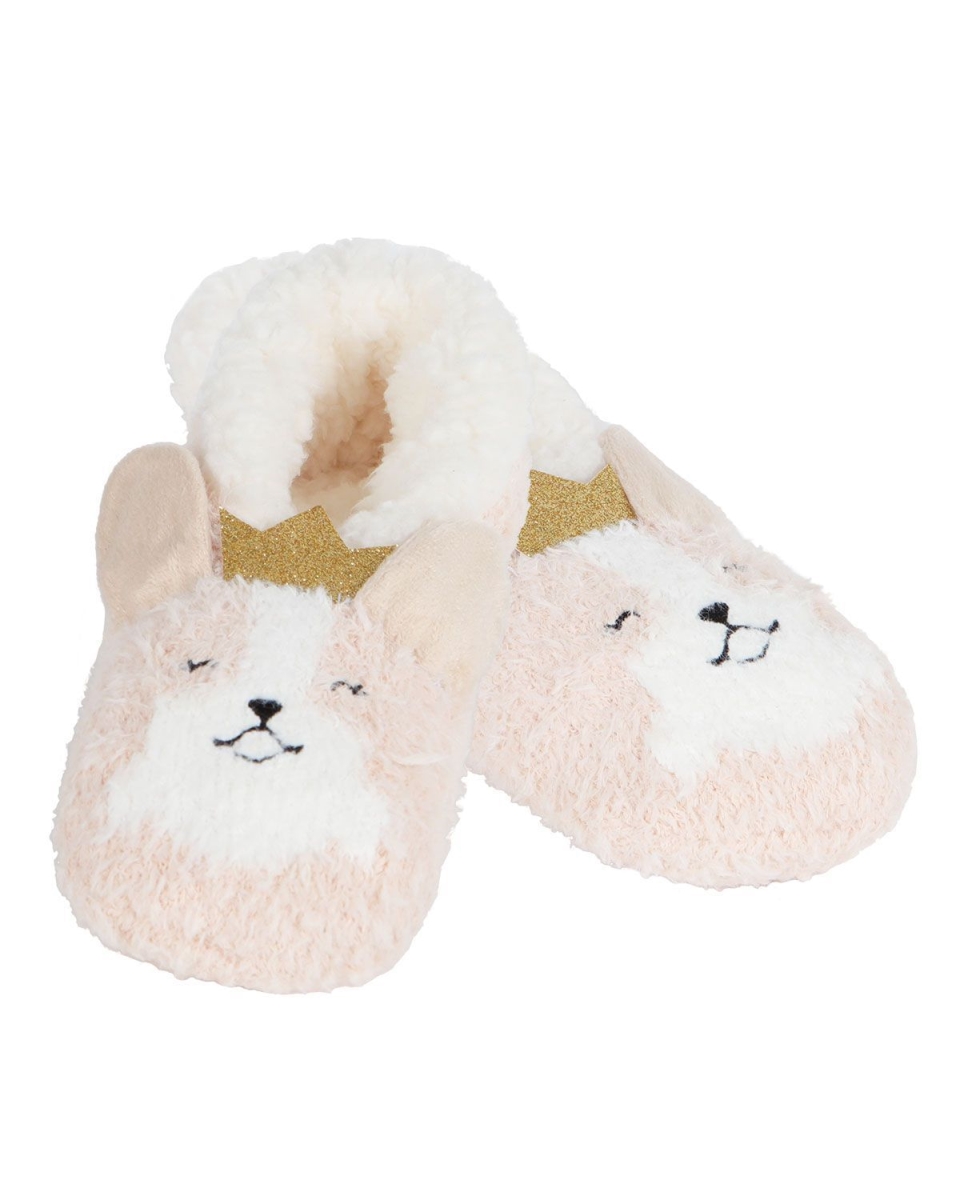 MZV05558-27009-M-L Corgi Critter Plush Lined Slippers for Womens, Tan - Medium-Large