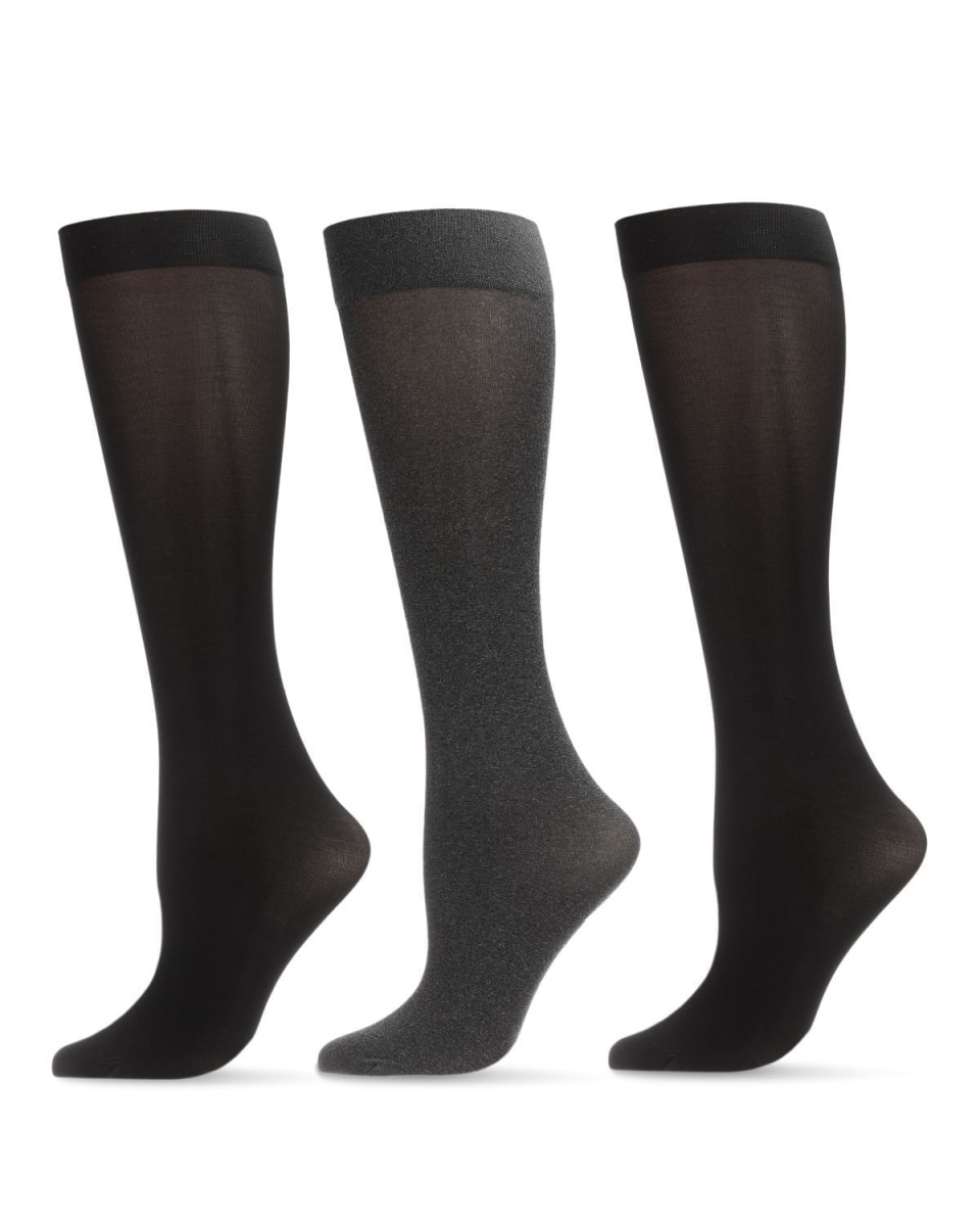 Picture of Memoi MJT-1004-97500-OS Heather & Solid Trouser Socks for Womens&#44; Black Heather & Black - One Size - Pack of 6