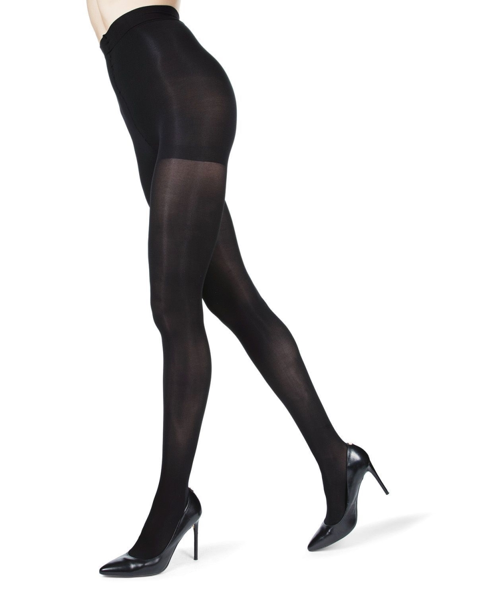 MO-353-00014-S-M Lurex Backseam Opaque Tights for Womens, Black & Gold - Small-Medium