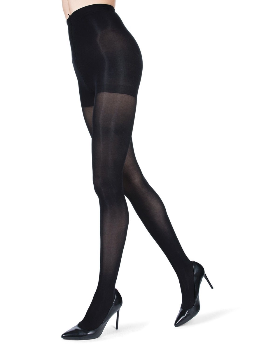 MO-353-96011-M-L Lurex Backseam Opaque Tights for Womens, Black & Silver - Medium-Large