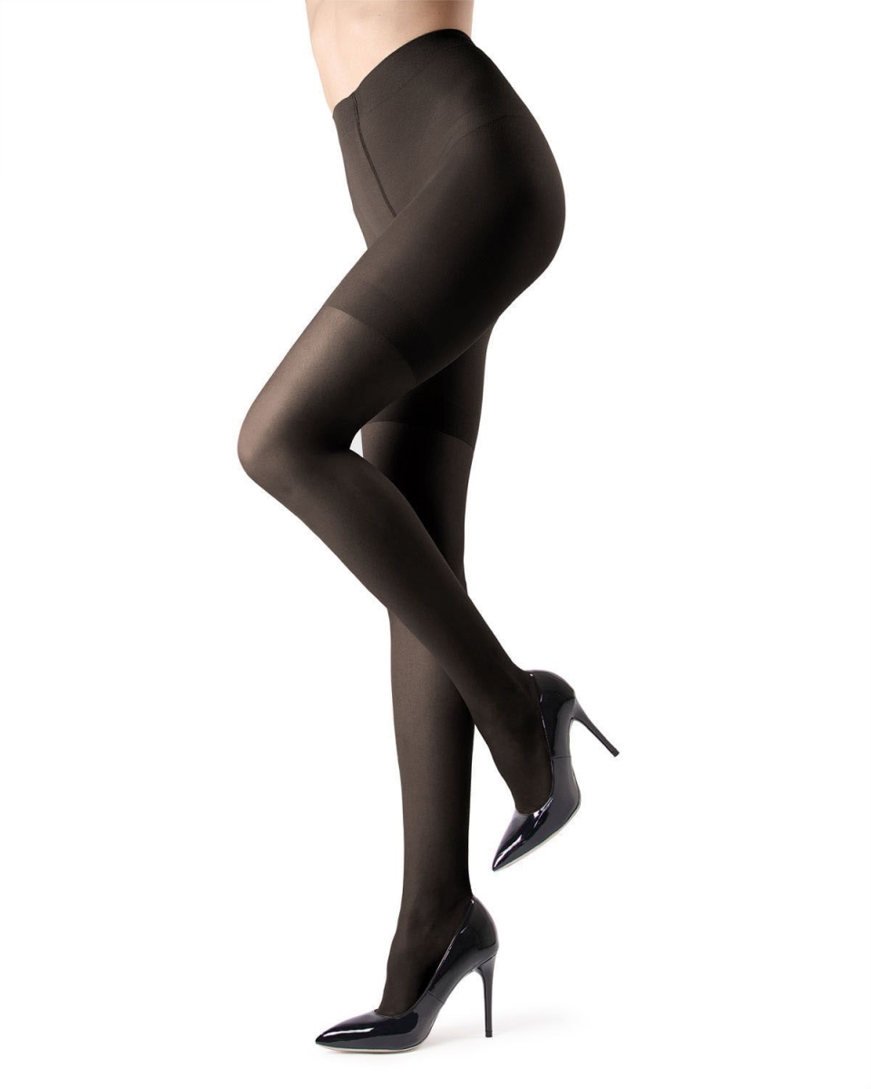 Women's Opaque 60 Denier Microfiber Shaper Control Top Tights - Black / Medium/Large
