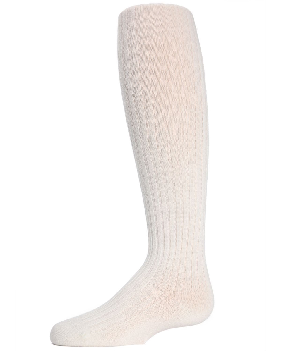 Ribbed Cotton Girls Sweater Tights - Ivory - Size 12
