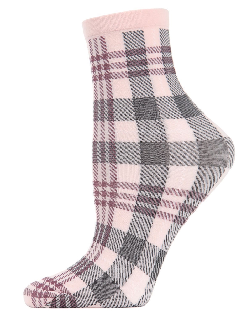 MAF02188-65810-OS Perfect Plaid Anklet Socks for Womens, Dusty Rose - One Size -  Memoi