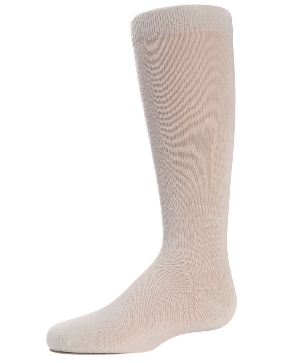 Girls Ribbed Classic Cotton-Rich Solid-Color Knee High Sock - Ivory / 2