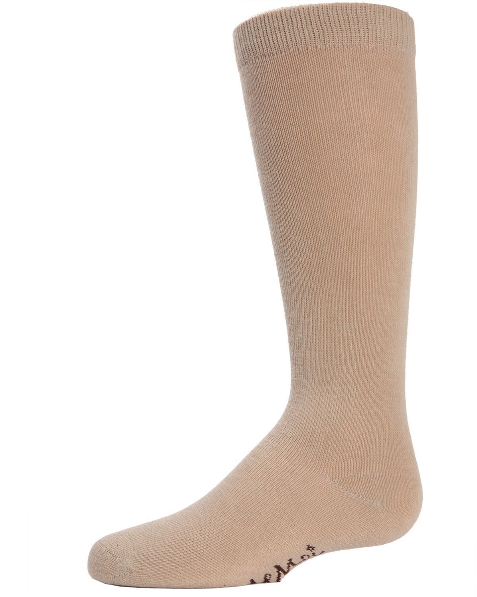 Girls Ribbed Classic Cotton-Rich Solid-Color Knee High Sock - Tan / 2