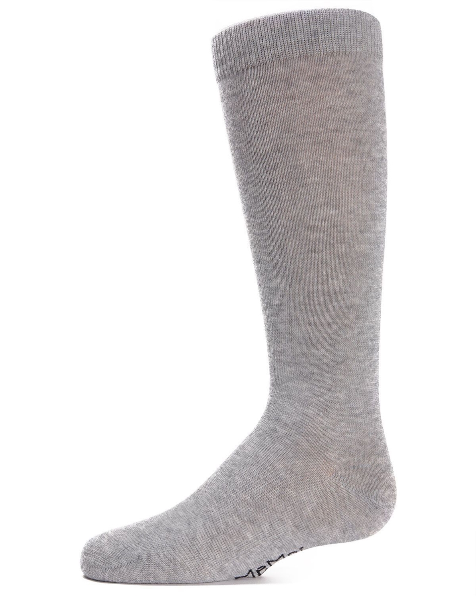 Girls Ribbed Classic Cotton-Rich Solid-Color Knee High Sock - Light Gray / 2
