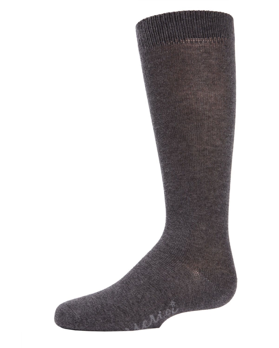 Girls Ribbed Classic Cotton-Rich Solid-Color Knee High Sock - Dark Gray / 12