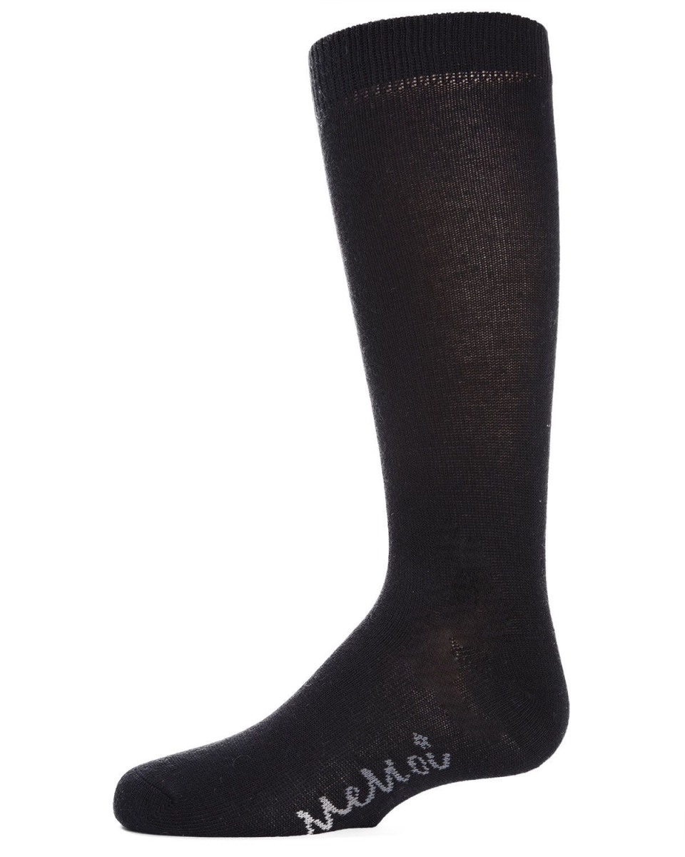 Girls Ribbed Classic Cotton-Rich Solid-Color Knee High Sock - Black / 10