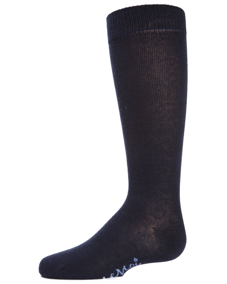 Girls Ribbed Classic Cotton-Rich Solid-Color Knee High Sock - Navy / 4