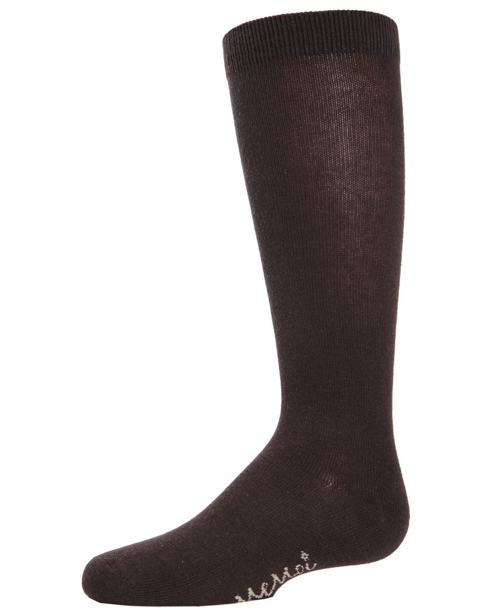 Girls Ribbed Classic Cotton-Rich Solid-Color Knee High Sock - Brown / 8