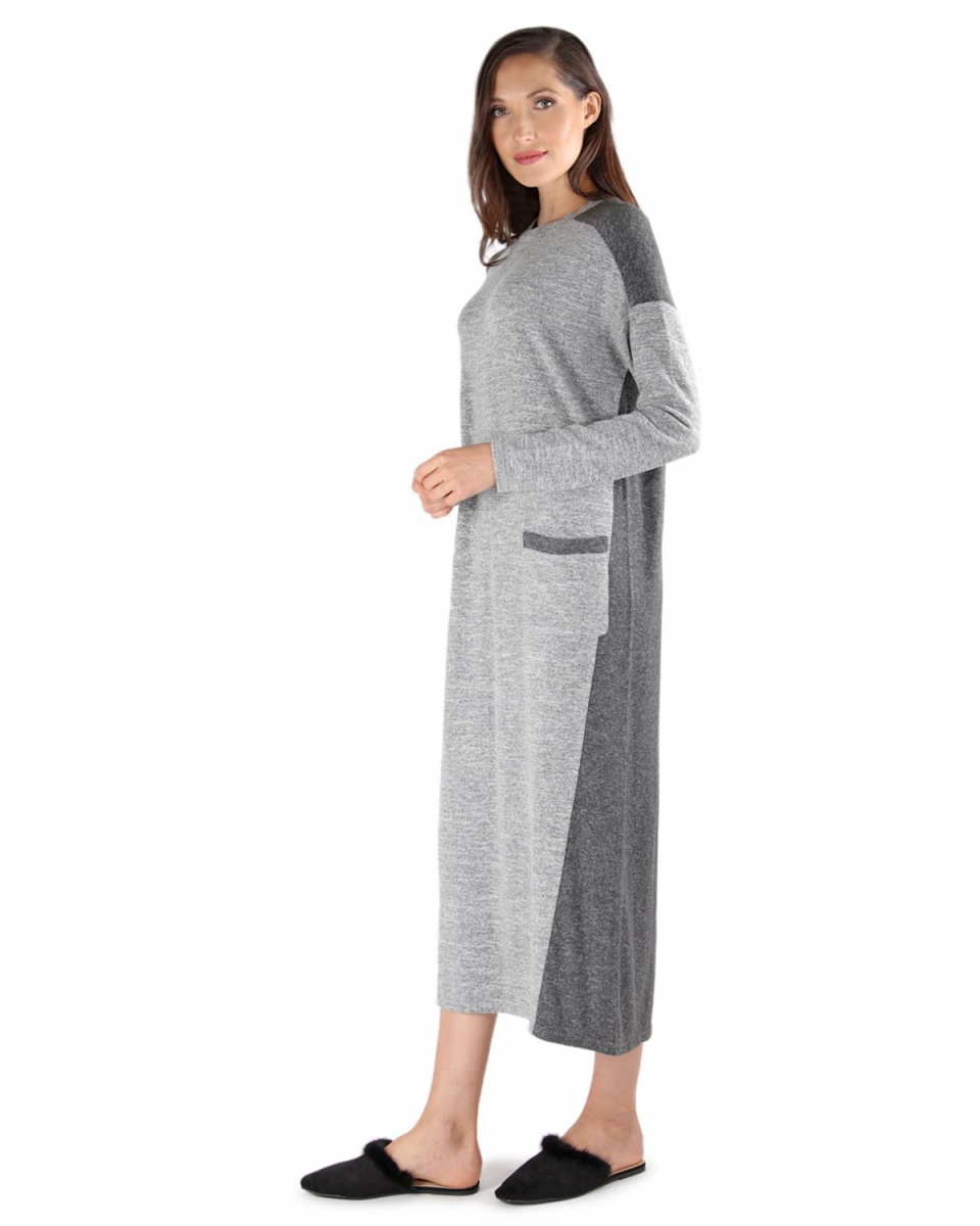Picture of Memoi CLR05255-03008-M Colorblock Pocket Lounger Gown for Womens, Medium Gray - Medium
