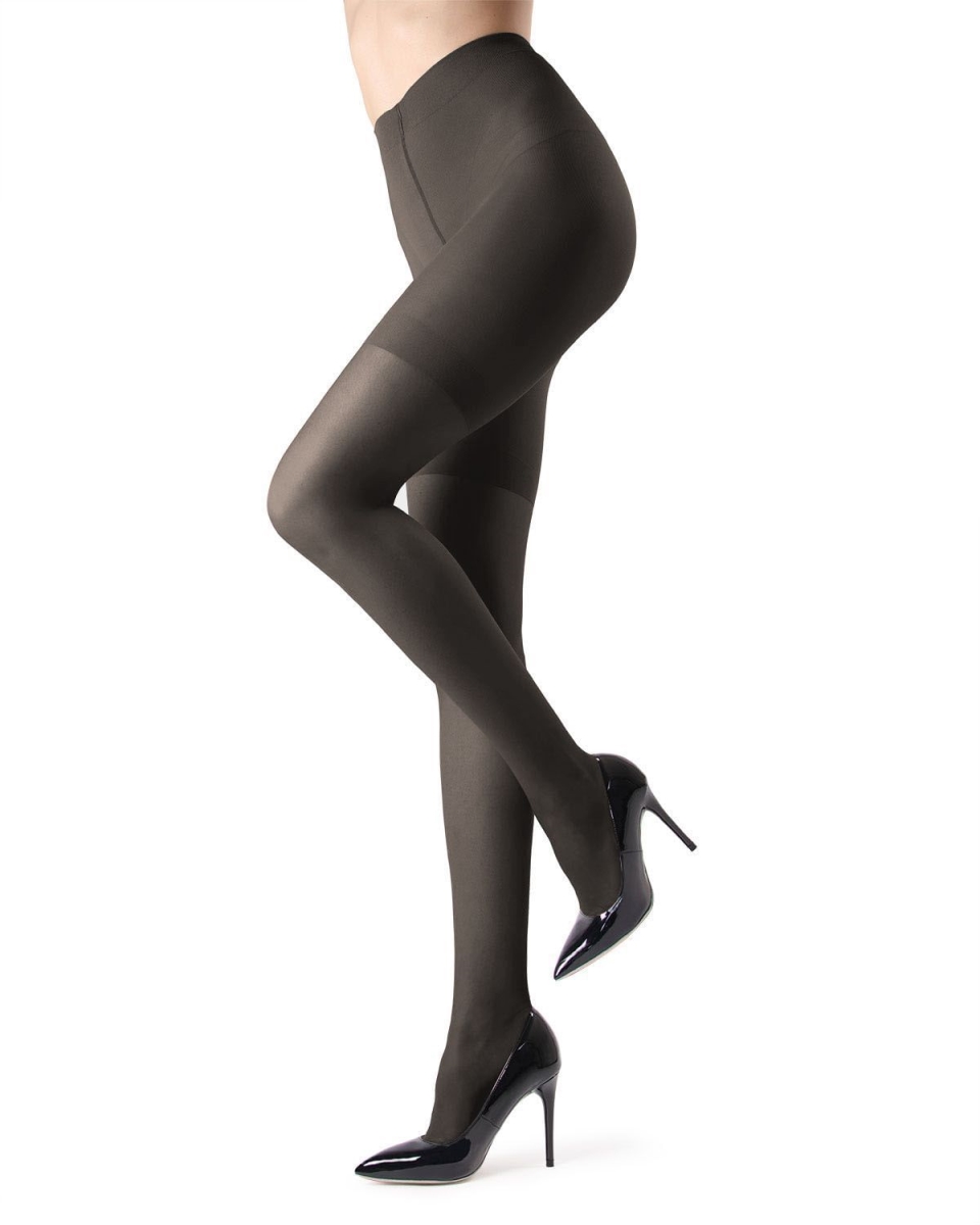 Women's Opaque 60 Denier Microfiber Shaper Control Top Tights - Charcoal / Small/Medium