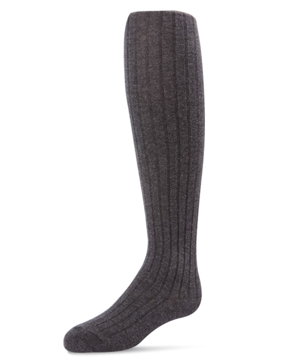 Ribbed Cotton Blend Basic Non-Binding Infant Tights - Dark Gray Heather / 0-6