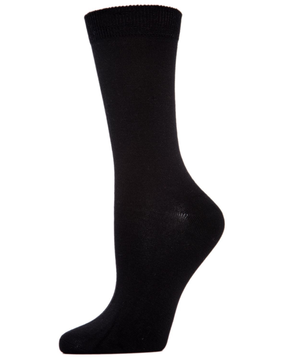 ML-514-00001-OS Hand-Linked Bamboo Crew Socks for Womens, Black - One Size
