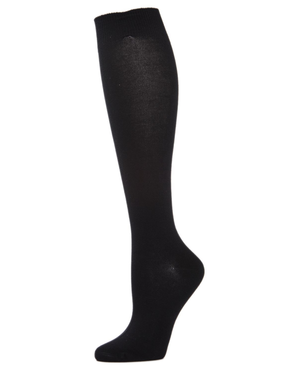 ML-515-00001-OS Bamboo Blend Solid Knit Knee High Socks for Womens, Black - One Size