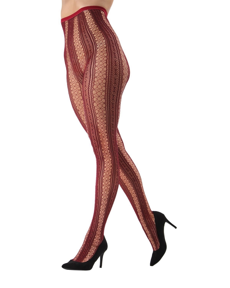 Picture of Memoi MF1-185-62100-S-M Epic Stripe Net Tights for Womens, Biking Red - Small-Medium