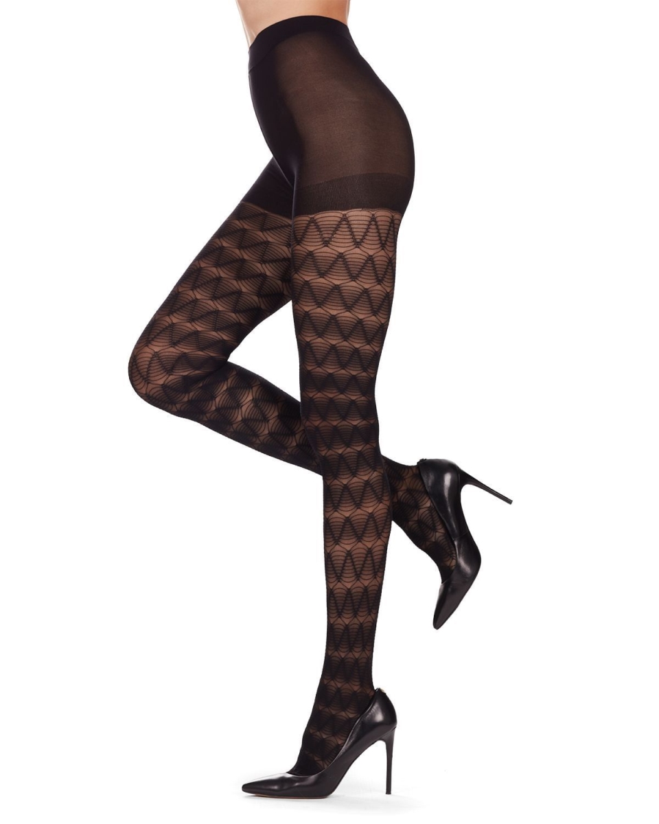 MF1-153-00001-M-L Graphic Wave Tights for Womens, Black - Medium-Large