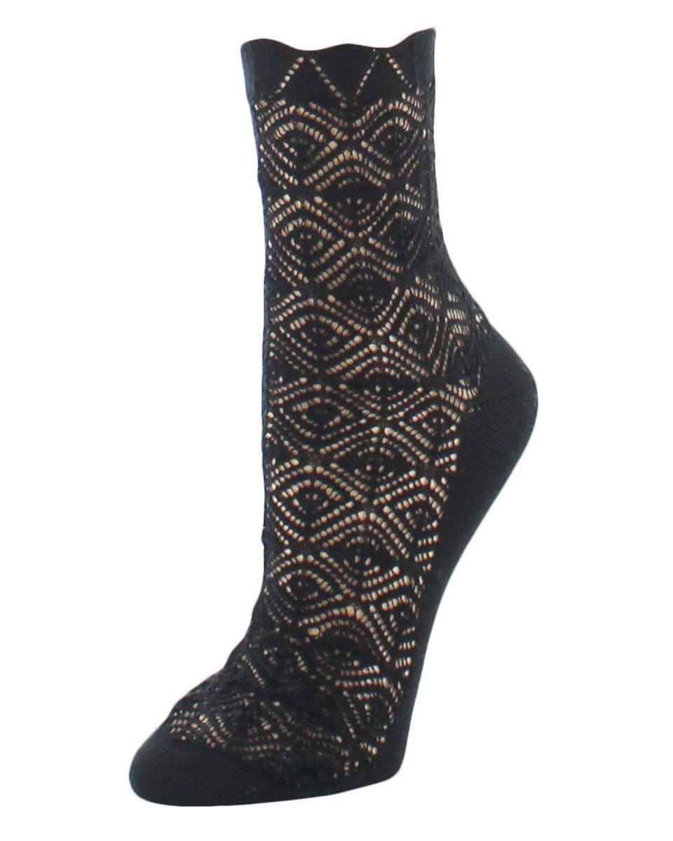 NTS7-606-00001-OS  Mesh Textured Womens Crew Socks, Black - One Size