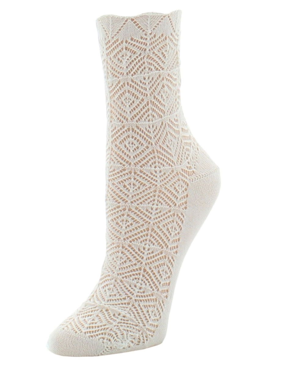 NTS7-606-75002-OS  Mesh Textured Womens Crew Socks, Ivory - One Size