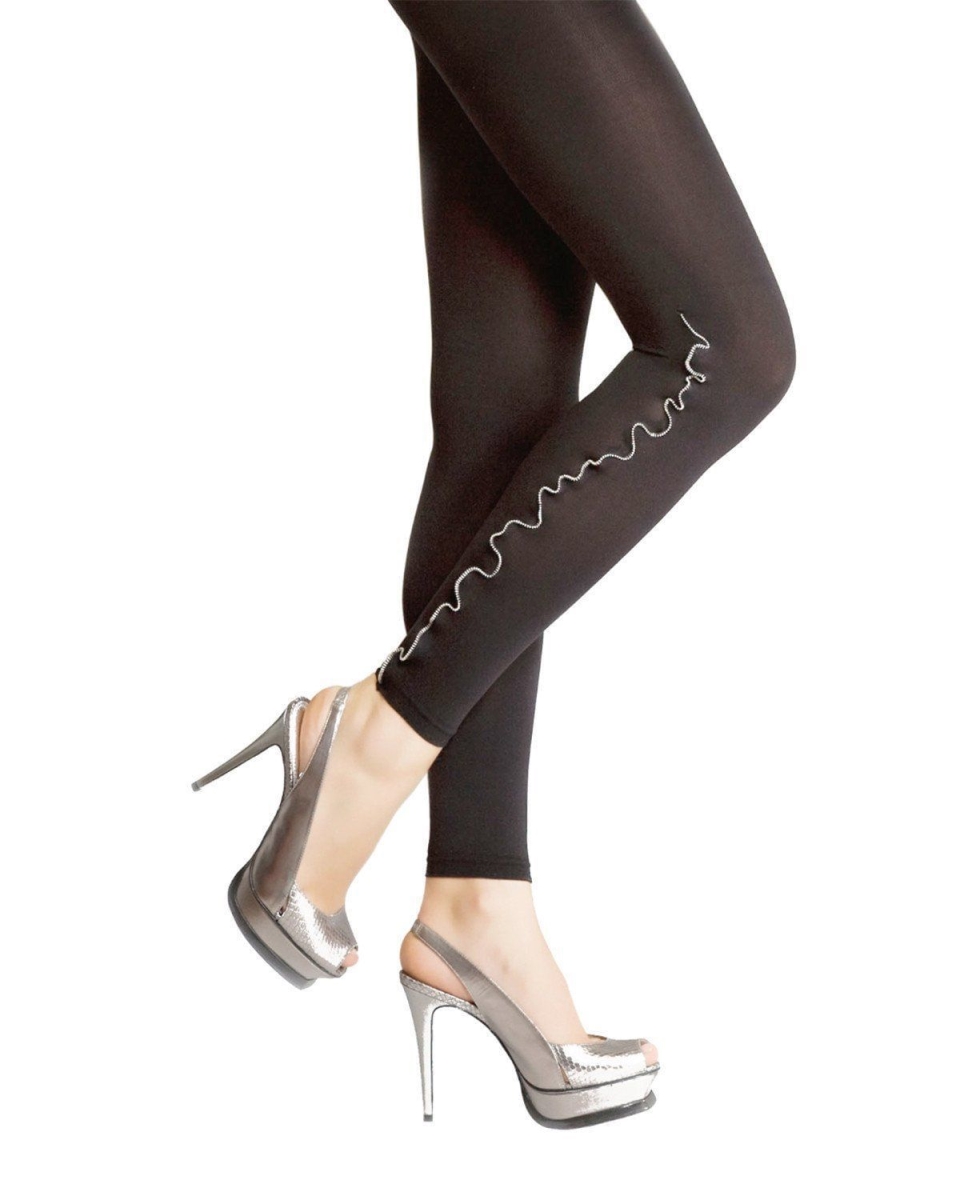 MF1-210-00001-S-M Zip Line Footless Tights for Womens, Black - Small-Medium