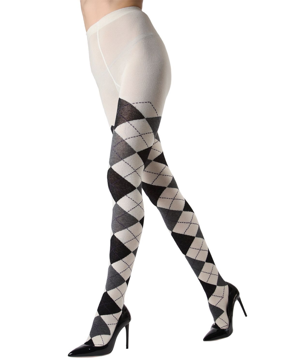Argyle Sweater Tights for Womens - Winter White - Large-Extra Large