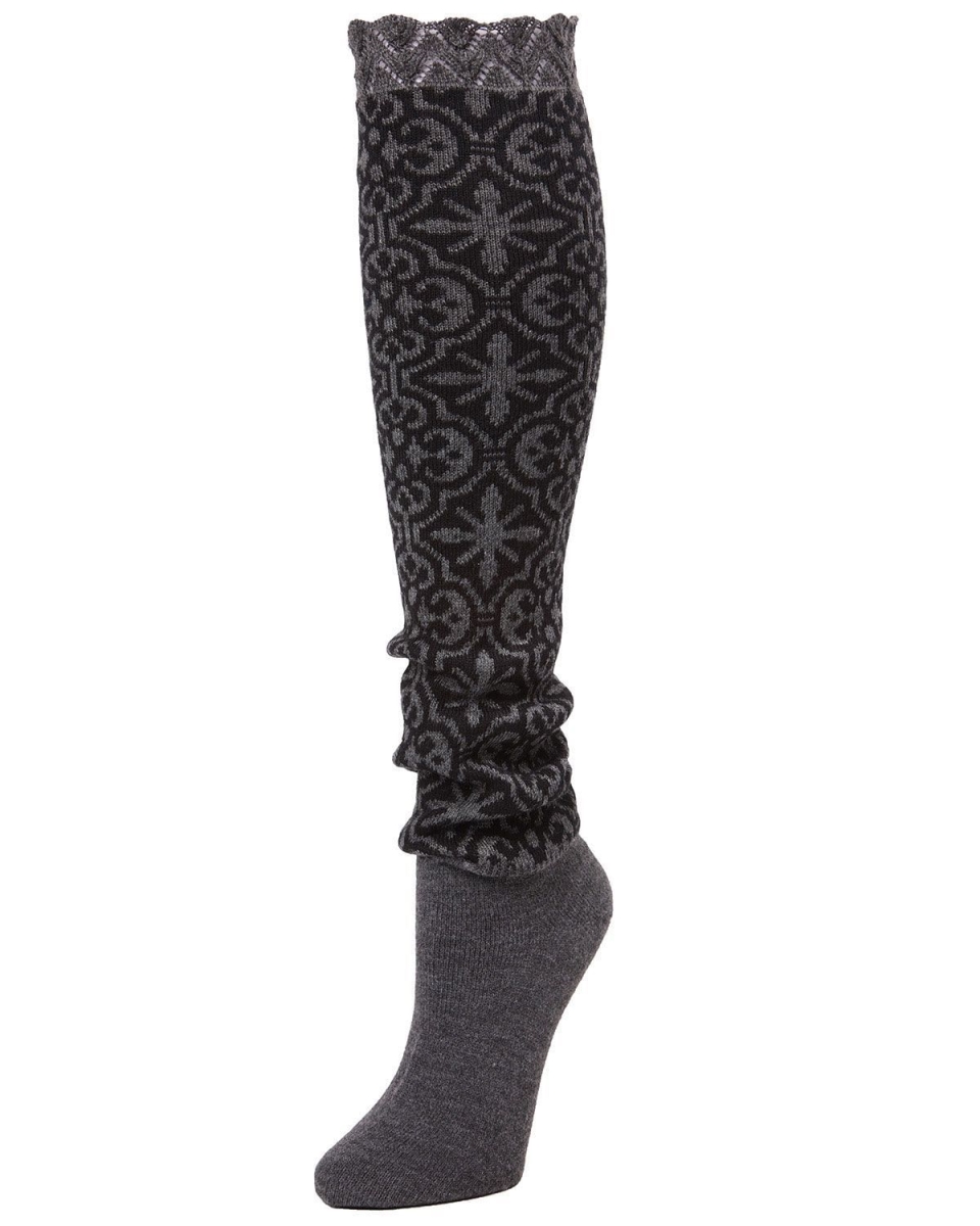 MF7-5321-02306-OS Chaleur Geometric Slouched Knee High Socks for Womens, Dark Gray Heather - One Size