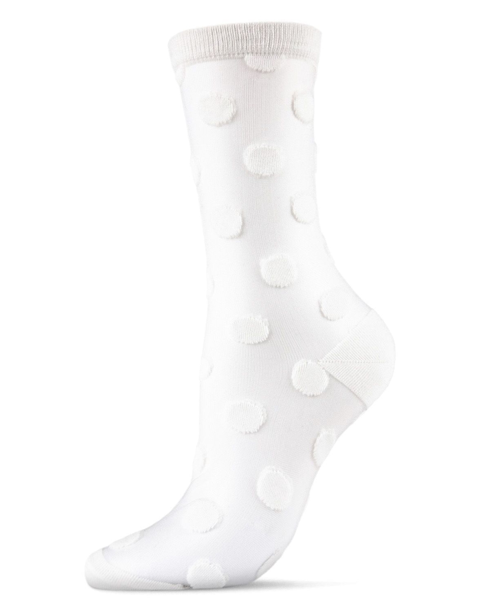 MCF06837-11700-9-11 Polka Dot Sheer Ankle Socks for Womens, Winter White - Size 9-11 -  Memoi