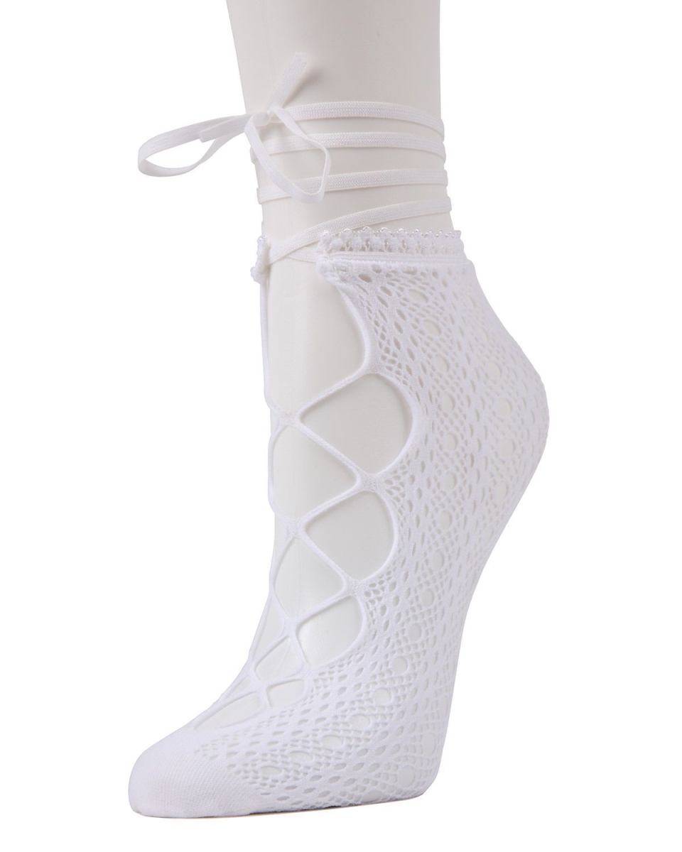 MWF-000078-10103-OS Nets & Lace Low-Cut Socks for Womens, White - One Size