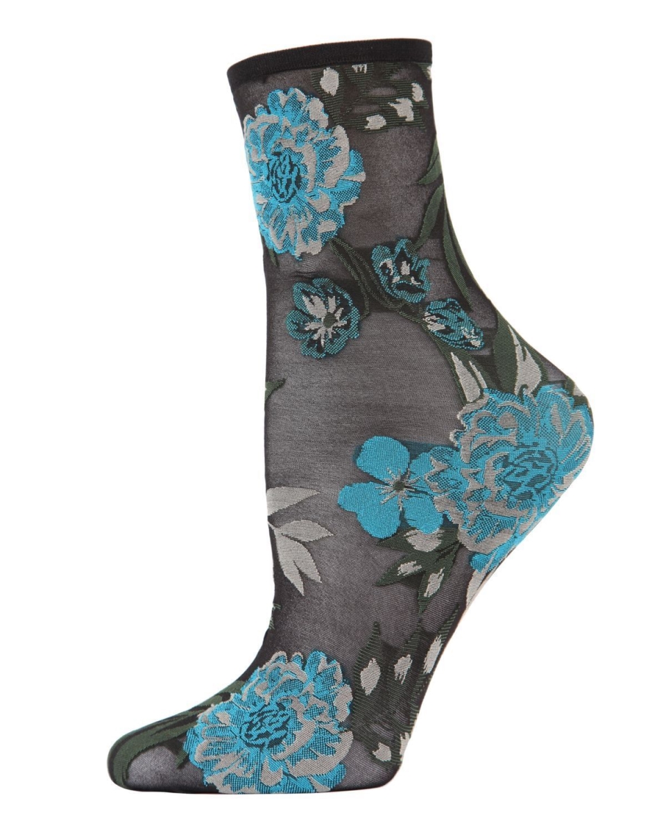 Botanic Bunches Sheer See-through Anklet Socks Black - One Size