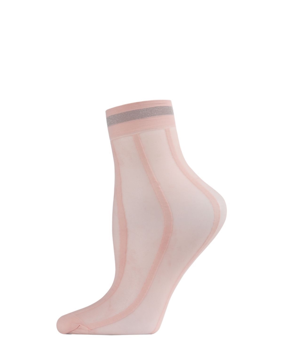 MAF06106-67030-OS Sheer Metallic Stripe Anklet Socks for Womens, Rose - One Size -  Memoi