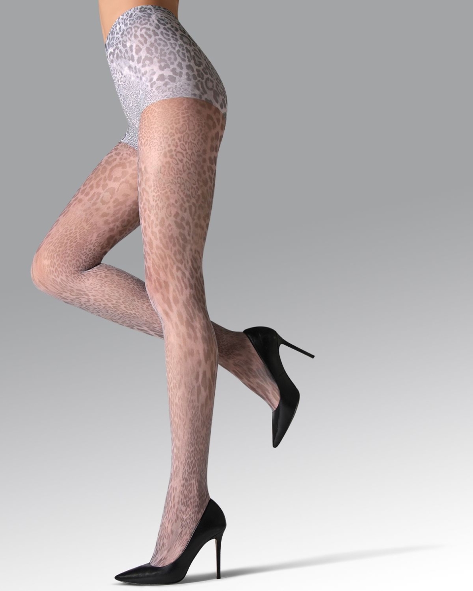 NTS06261-00001-M Neutral Animal Printed Sheer Tights for Womens, Black - Medium