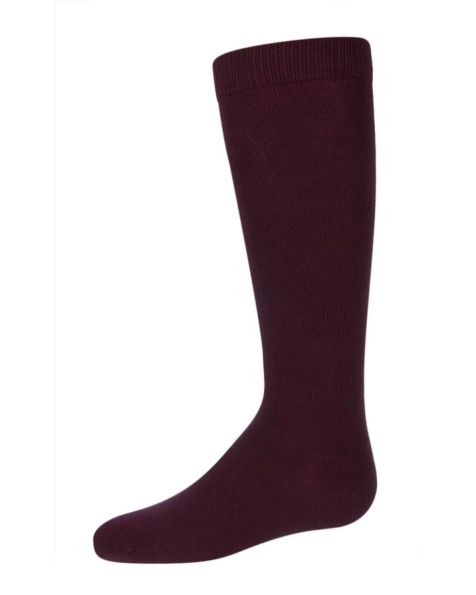 Girls Ribbed Classic Cotton-Rich Solid-Color Knee High Sock - Dark Maroon / 12