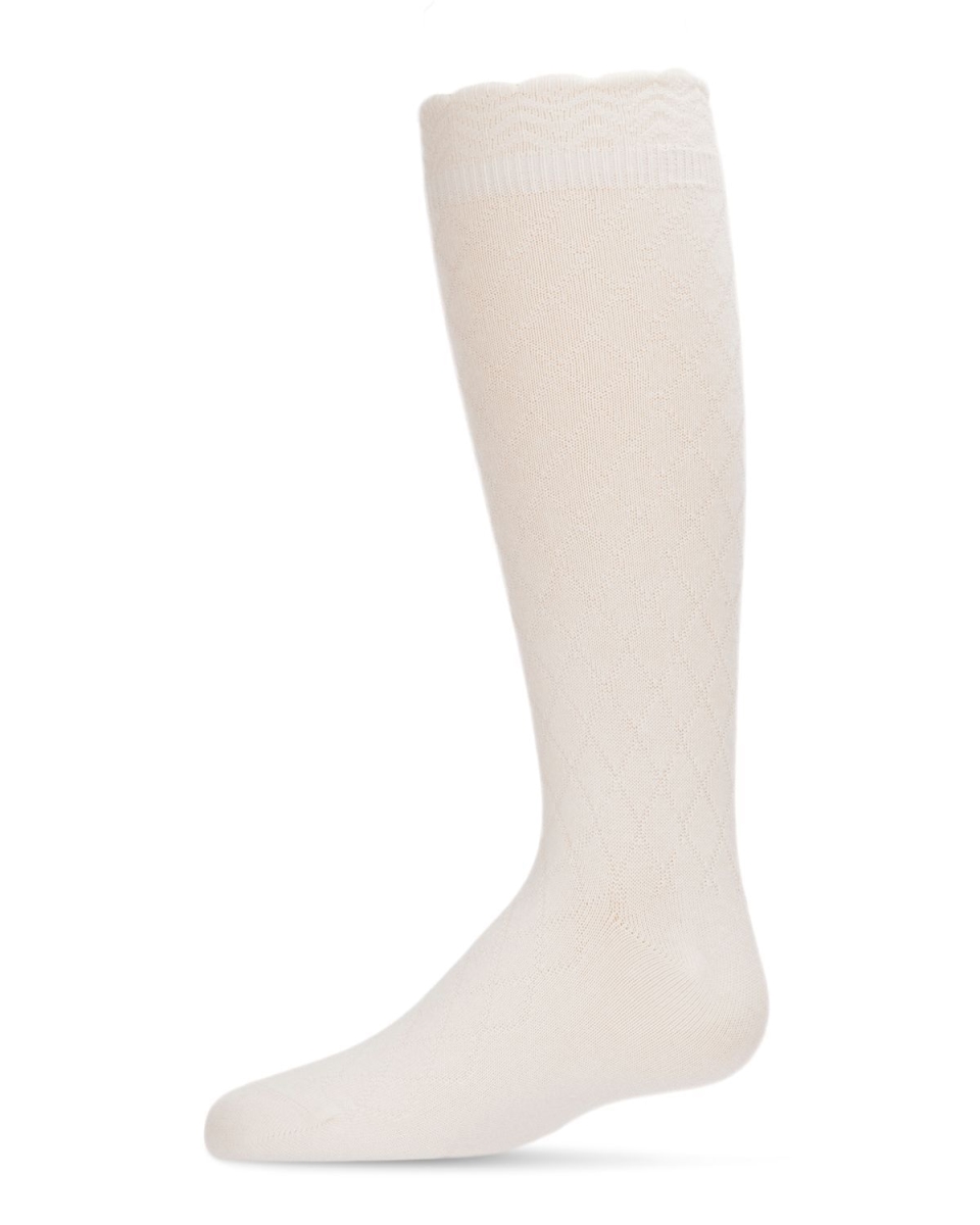 MKF-2000-11700-8 Double Diamond Knee High Socks for Girls, Winter White - Size 8