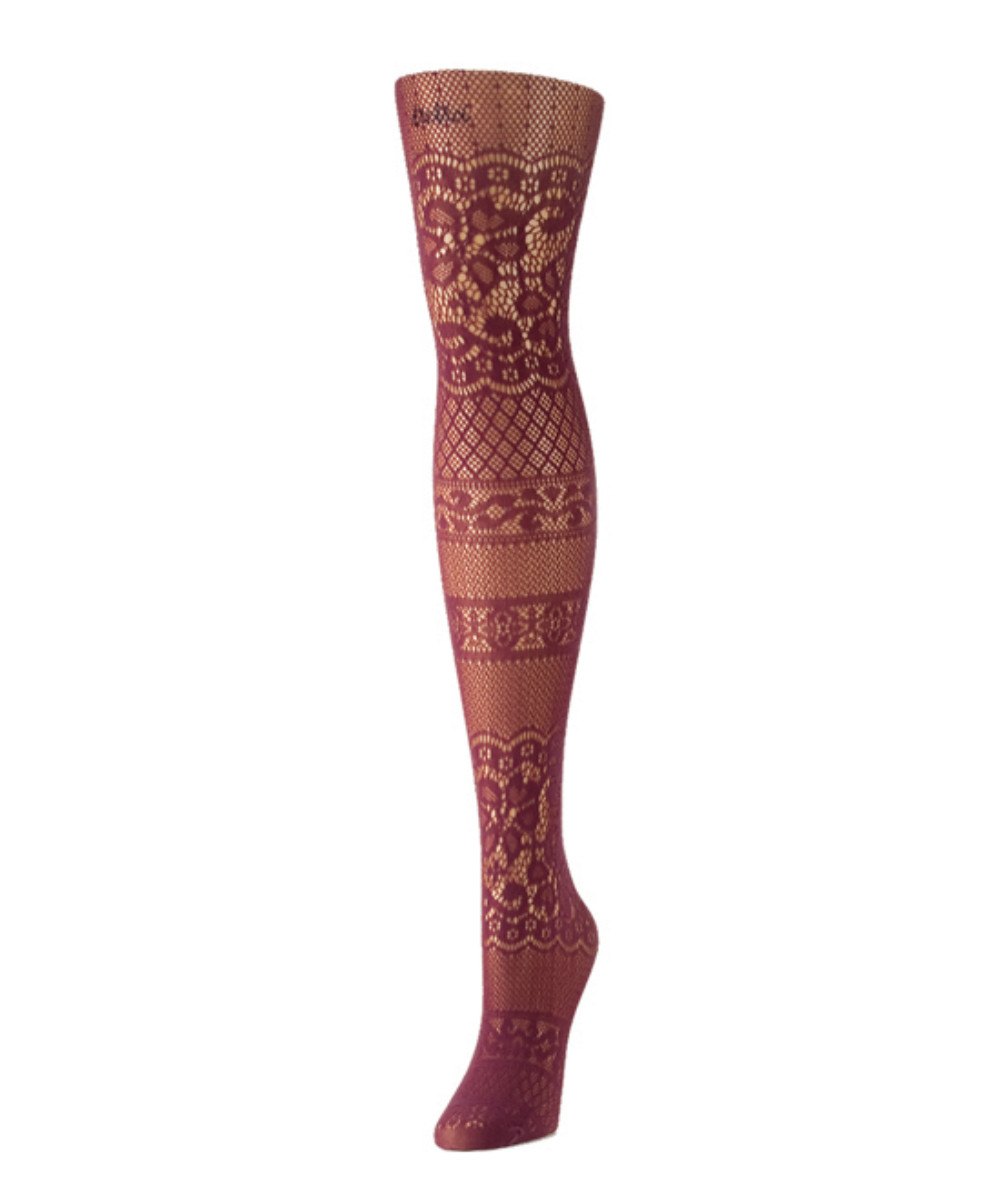 Picture of Memoi MS2-156-50118-S-M Floral Patch Net Tights for Womens, Tulipwood - Small-Medium