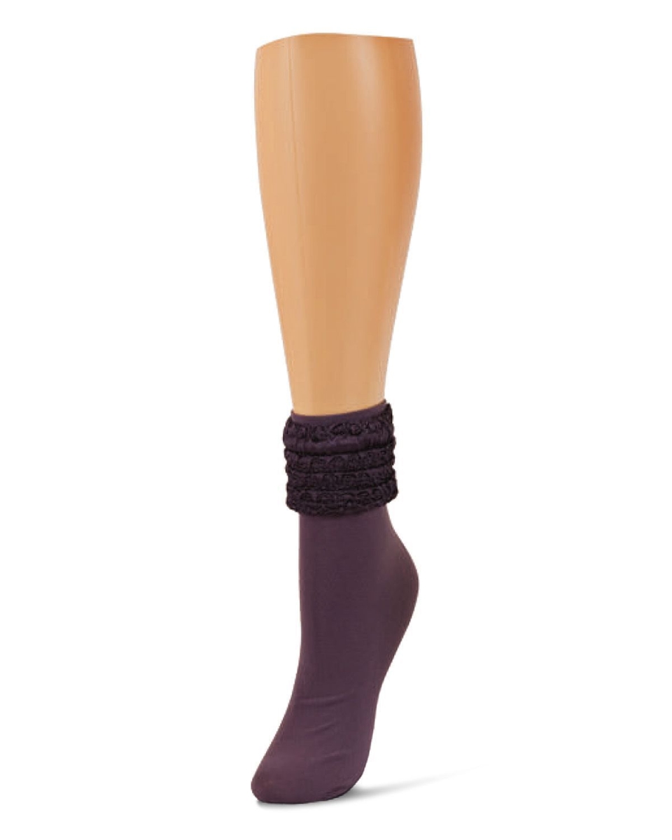 MS2-672-50000-OS Scrunchy Ruffle Anklet Sock for Womens, Grape Compote - One Size
