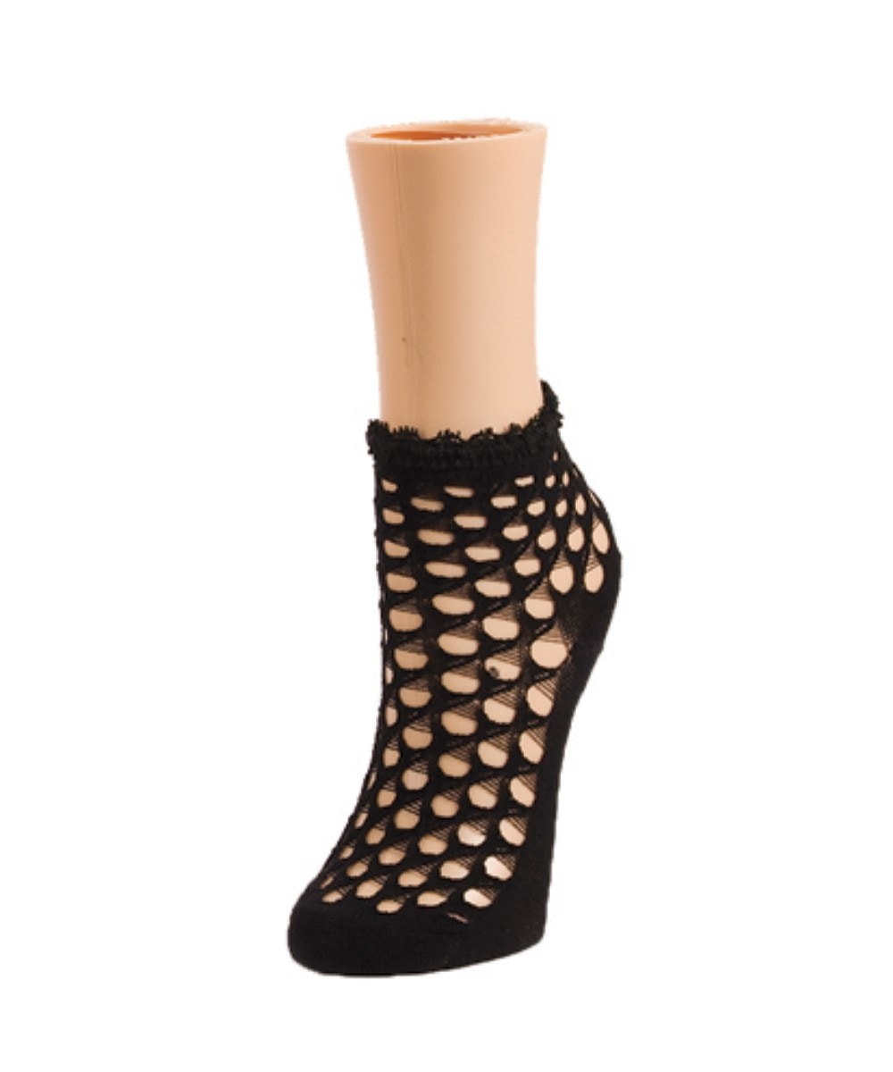 MS2-691-00001-OS Stranded Dots Womens Ankle Socks, Black - One Size