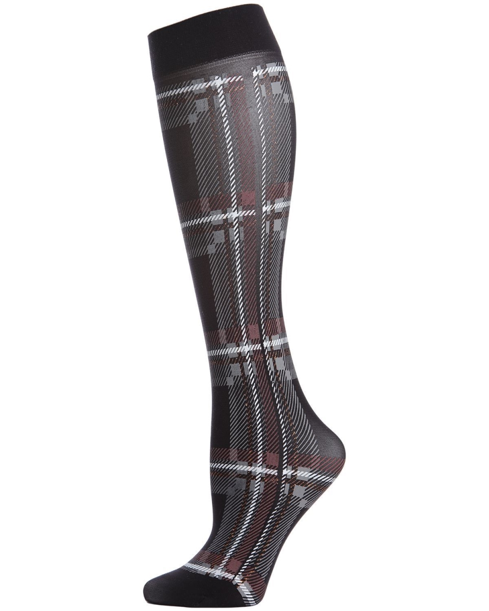MFF02197-00001-OS Printed Plaid Knee High Socks for Womens, Black - One Size