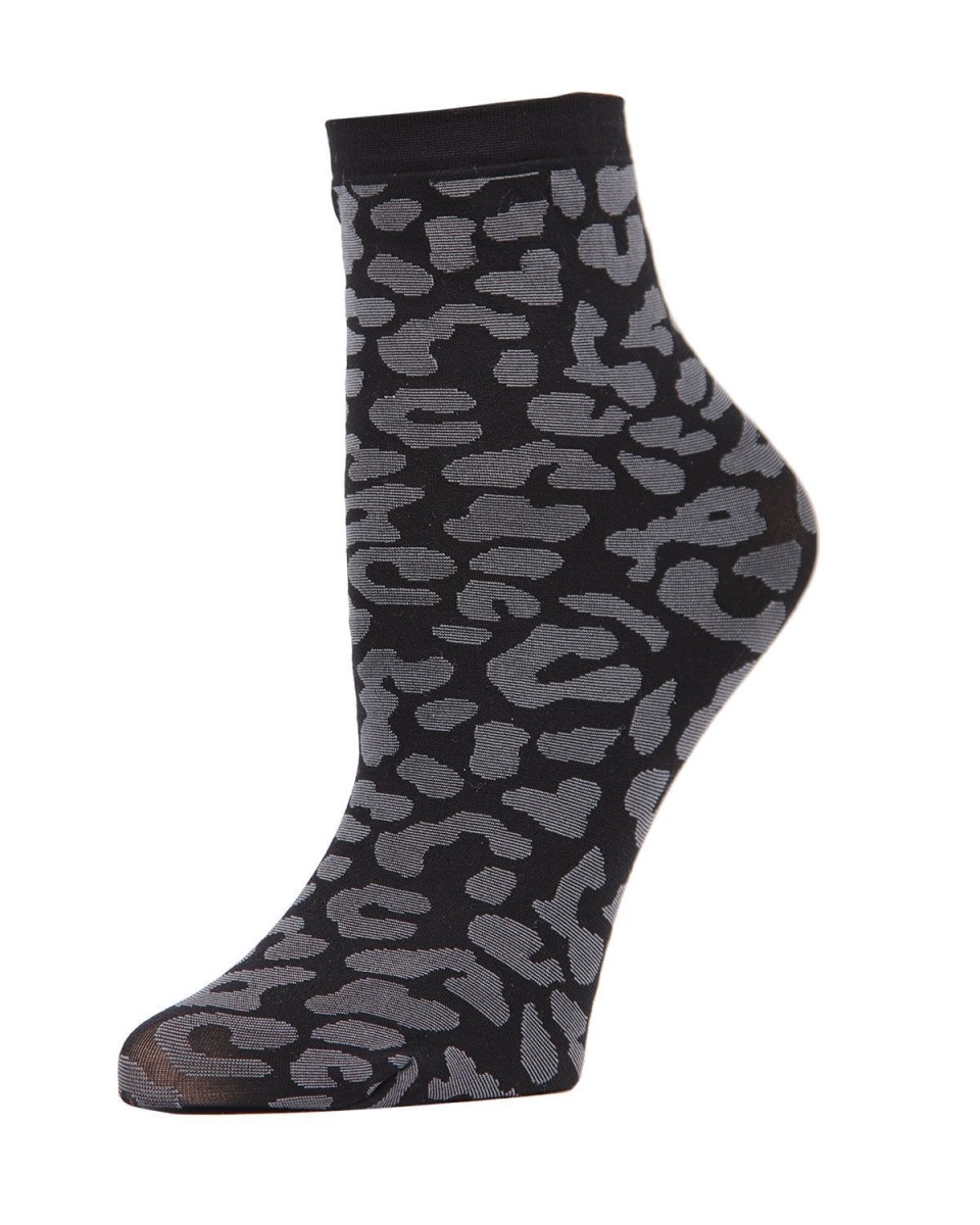MAF02190-00001-OS Leopard Anklet Socks for Womens, Black - One Size