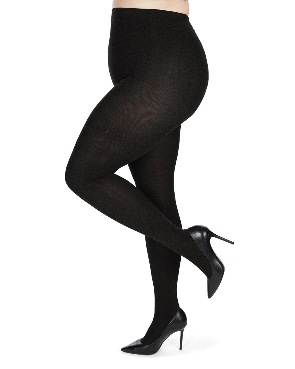 8438-00001-EE Queen Size Extra Wide Nylon Rib Tights for Womens, Black - Size EE