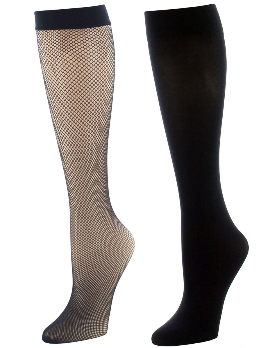 Womens Dotted Net Trouser Socks - Black - One Size - Pack of 2