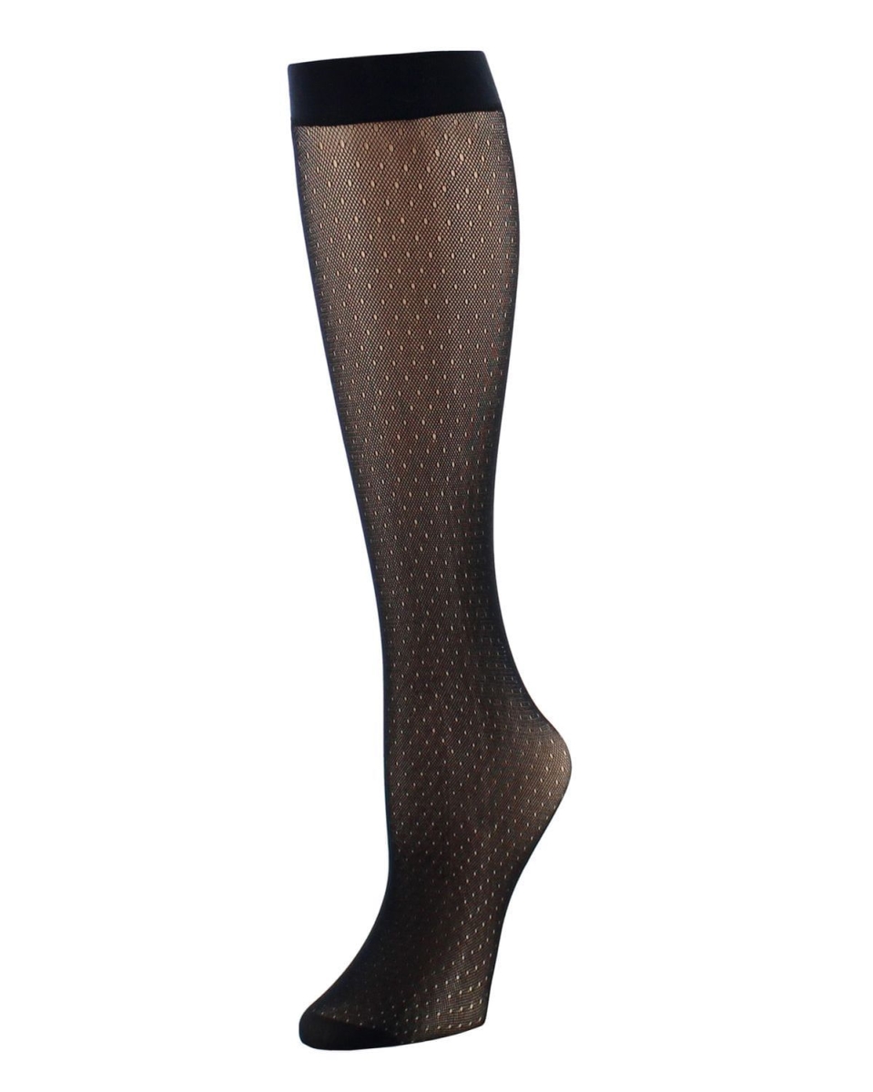 NAT-758-00001-OS  Dotted Net & Solid Trouser Sock for Womens, Black - One Size - Pack of 2