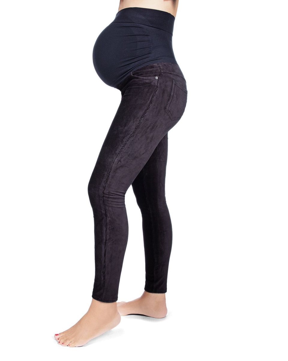Women's Maternity Cotton Blend Corduroy Leggings with Back Boning - Black / Medium