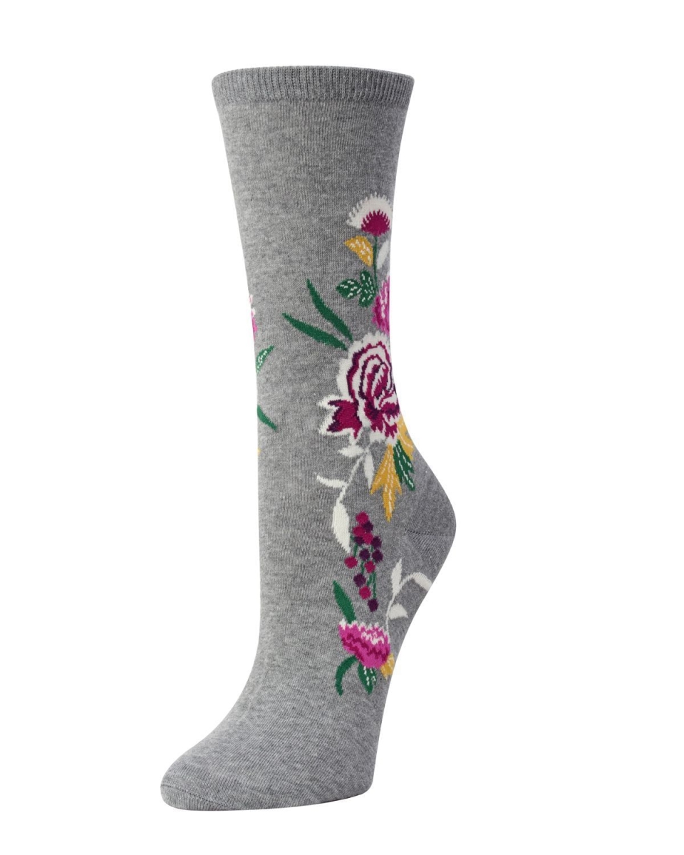 NTF7-690-03003-9-11  Midnight Garden Cotton Blend Crew Sock for Womens, Medium Gray Heather - Size 9-11